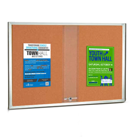 72 x 48 Indoor Enclosed Bulletin Cork Boards with Sliding Glass Doors