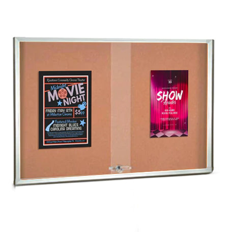 84 x 36 Indoor Enclosed Bulletin Cork Boards with Sliding Glass Doors