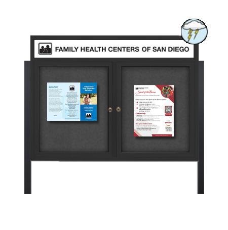 Freestanding Enclosed Outdoor Bulletin Boards 48" x 48" with Message Header and Posts (2 DOORS)