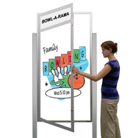 XL Outdoor Enclosed Dry Erase MarkerBoard with Radius Edge, Header & Light - White Porcelain Steel