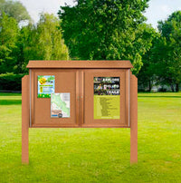 Outdoor Message Center Cork Bulletin Board 48" x 48" with Posts, Double Doors Information Boards
