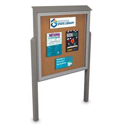 Standing 48 x 60 Outdoor Message Center + Bulletin Board Faux Wood