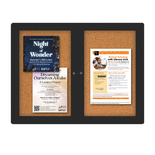 Indoor Enclosed Bulletin Boards 72 x 36 with Rounded Corners (2 DOORS)