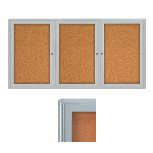 Indoor Enclosed Bulletin Boards 3 Door w Rounded Corners FREE SHIPPING
