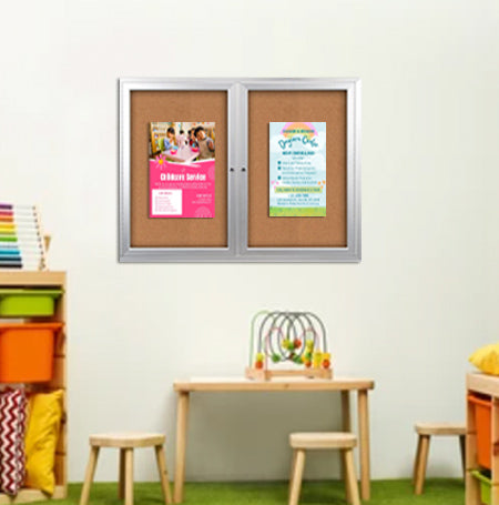 Enclosed Indoor Bulletin Boards 50 x 50 with Interior Lighting and Radius Edge (2 DOORS)