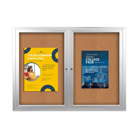 Enclosed Indoor Bulletin Boards 84 x 36 with Interior Lighting and Radius Edge (2 DOORS)