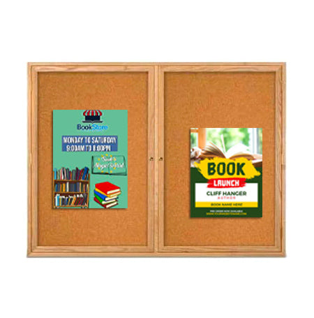 60 x 30 WOOD Indoor Enclosed Bulletin Cork Boards with Interior Lighting (2 DOORS)