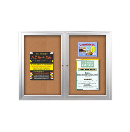 96 x 30 INDOOR Enclosed Bulletin Cork Boards 2 DOOR