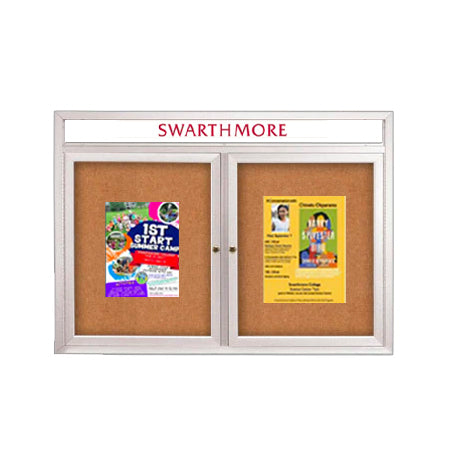 Indoor Enclosed Bulletin Boards 60" x 40" with Message Header (2 DOORS)