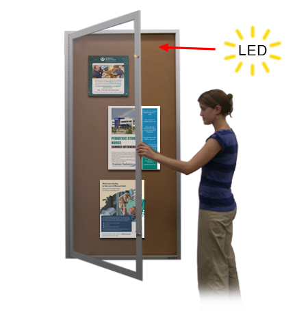 Extra Large Outdoor Enclosed Poster Display Cases with Light, Wall Mount Corkboard + XL Single Hinged Door Cabinet in 15+ Sizes and Custom