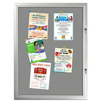 Enclosed Weatherproof Front Locking GRAY Felt Cork Board 28x38 Holds up to (9) 8.5x11 Notices in a Silver Finish