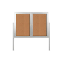 FREESTANDING 60 x 60 CORK BOARD 2-DOORS WITH LIGHTS & (2) POSTS (SHOW in SILVER FINISH)