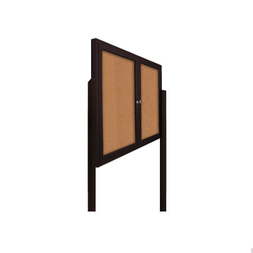 FREESTANDING 60 x 60 CORK BOARD 2-DOORS WITH LIGHTS & (2) POSTS (SHOW in BLACK FINISH)