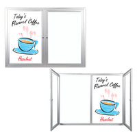 Indoor Enclosed Dry Erase Marker Board with Radius Edge (2 and 3 Doors) - White Porcelain Steel