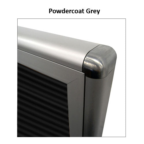 ROUNDED CORNERS WITH RADIUS EDGE (SHOWN IN POWDERCOAT GREY (SILVER))