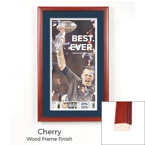 Combine Your New England Patriots Super Bowl LI Newspaper with Our Wood Newspaper Frame in 9 Wood Picture Frame Finishes