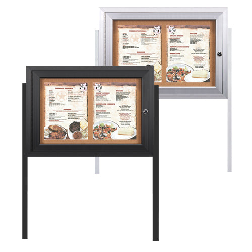 Outdoor Menu Display Cases With Lights And Leg Posts 