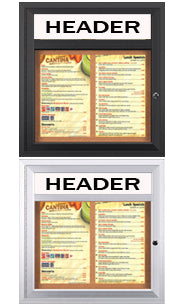Outdoor Enclosed Menu Cases with Header for 8 1/2" x 14" Portrait Menu Sizes