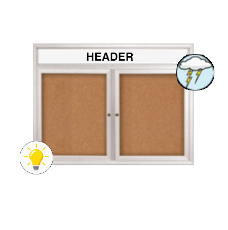 Enclosed Outdoor Bulletin Boards 60 x 40 with Header & Lights (Radius Edge) (2 DOORS)