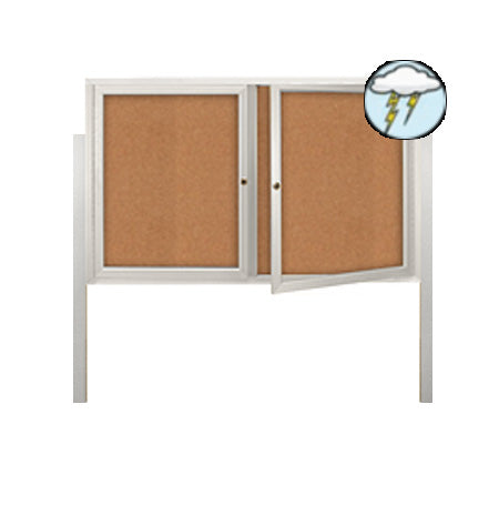 Freestanding 2 Door Outdoor Enclosed Bulletin Board 96x24 with Posts