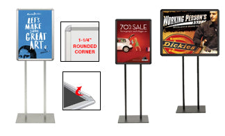 Double Pole Floor Stand Sign Holders (1 1/4 Wide RADIUS-STYLE Snap Frame)