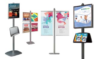 24 x 84 Mounted Graphic Poster Board Floorstand with Solid Steel Base,  Silver or Black