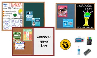 Open Face Combo Boards | Cork Boards & Dry Erase Boards | DECORATIVE WOOD FRAMED Combination Display Boards in 30+ Sizes