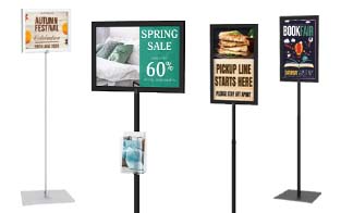 Sign Stand Base Sign Holder Standing Pedestal Poster Stand 8.5x11 Inch Sign  Stand Curved Menu Advertising Display Both Vertical & Horizontal View  Aluminum Snap Open Frame 