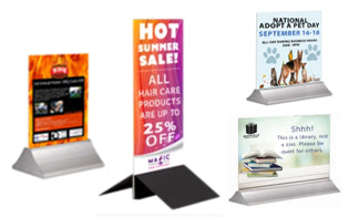 Table Top Mounted Graphic Displays with Wedge Shaped Base – Displays4Sale