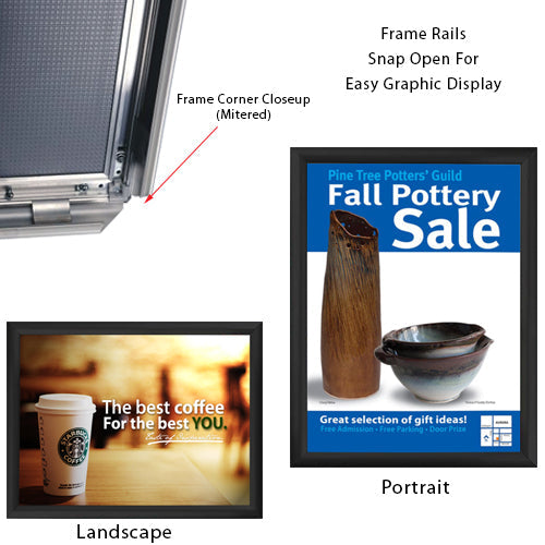 11 x 17 Snap Frame with Mitered Corners Wall Mounts in Portrait or Landscape Position