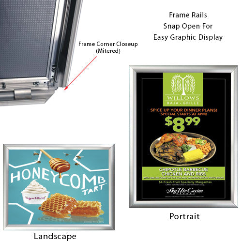 11 x 17 Snap Frame with Mitered Corners Wall Mounts in Portrait or Landscape Position