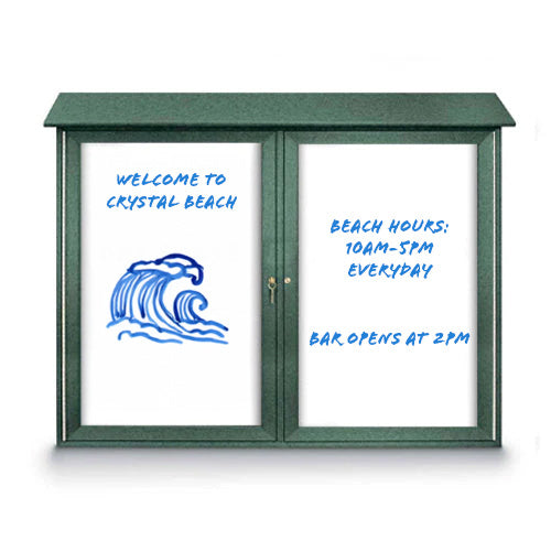 Eco-Design Outdoor Message Center with Magnetic Dry Erase White Board 60x36 Faux Wood Two Door Cabinet