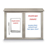 Eco-Design Outdoor Message Center with Magnetic Dry Erase White Board 45x30 Faux Wood Two Door Cabinet