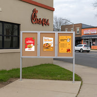 Freestanding 3 Door Outdoor Enclosed Bulletin Board 96x30 with Posts