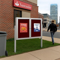 Free-Standing 2 Door Outdoor Enclosed Bulletin Board 96 x 48 with Posts | All Weather Durable Metal Display Case in 4 Finishes