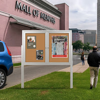 Freestanding 2 Door Outdoor Enclosed Bulletin Board 72x24 with Posts