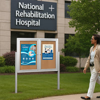 Freestanding 2 Door Outdoor Enclosed Bulletin Board 50x50 with Posts