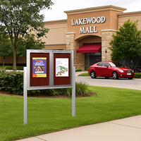 Freestanding 2 Door Outdoor Enclosed Bulletin Board 96x24 with Posts