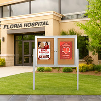 Freestanding 2 Door Outdoor Enclosed Bulletin Board 72x36 with Posts
