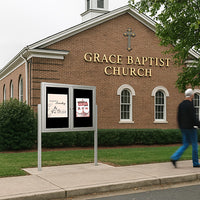 Free-Standing 2-Door Outdoor Enclosed Bulletin Board 60 x 24 with Posts | All-Weather Durable Metal Display Case in 4 Finishes