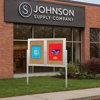 Freestanding 2 Door Outdoor Enclosed Bulletin Board 48x60 with Posts