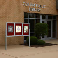 Freestanding 3 Door Outdoor Enclosed Bulletin Board 96x24 with Posts