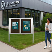 Freestanding 2 Door Outdoor Enclosed Bulletin Board 42x32 with Posts