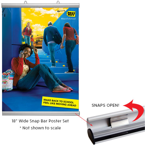 Wall Mount, Ceiling Mount, Fast Change 18" WIDE Snap Bar Set in a Silver Finish - Display at any length Graphic