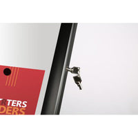 Enclosed 18 by 24 LOCKABLE menu stand with curved post has a plunge included for added security