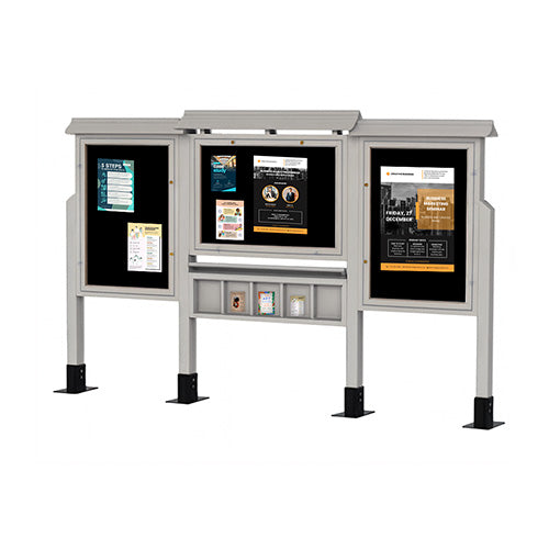 3-IN-ROW Kiosk ECO-Design Outdoor Freestanding Information Message Boards with Literature Rack