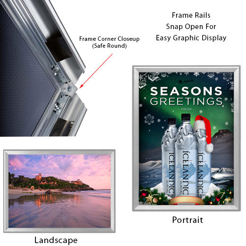 18 x 24 Snap Frame with Safe Round Corners Wall Mounts in Portrait or Landscape Position