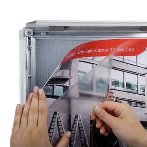 Protective Non-Glare Overlay is included with 18x24 Safety Edge Corner Snap Frame. Protects Poster, Sign, Graphics and Photographs from Dust and Scratches.