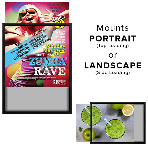 18 x 24 Black Slide-In Frame Wall Mounts in Portrait (for Top Loading) or Landscape Position (for Side Loading)