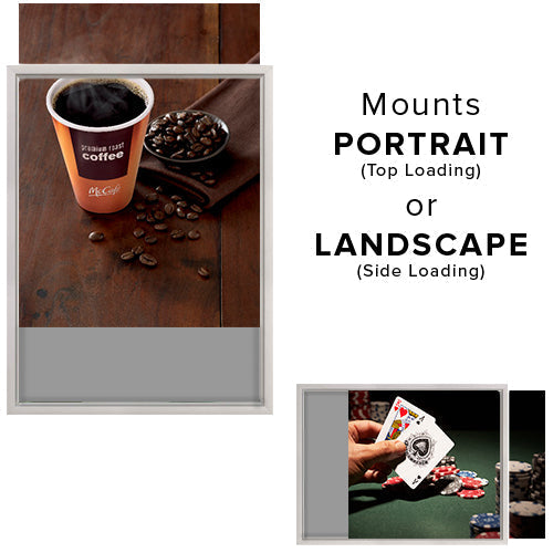 18 x 24 Silver Slide-In Frame Wall Mounts in Portrait (for Top Loading) or Landscape Position (for Side Loading)